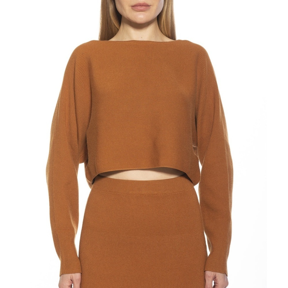 Alexia Admor Women’s Cropped Ribbed Knit Dolman Sleeve Rust Orange Sweater Sz XL